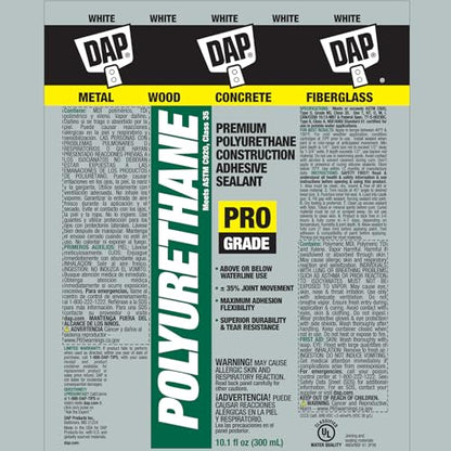 DAP Polyurethane Premium Construction Adhesive Sealant, White, 10.1 Oz (7079818810) - color: White
