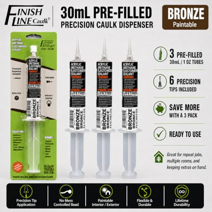30mL Pre-Filled Precision Caulk Applicator Bronze 3-Pack - color: Dark Brown / Bronze