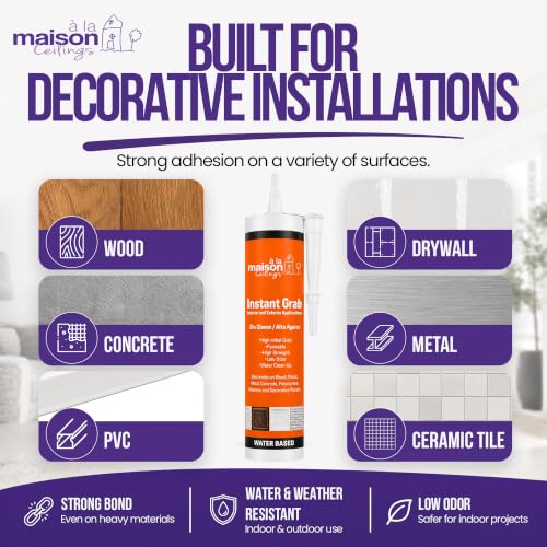 À LA MAISON CEILINGS Instant Grab White Adhesive - Ceiling Tile Wall Panel & Crown Molding Adhesive - High-Strength Water-Resistant Glue for Indoor/Outdoor Use - Easy-Apply Quick-Bond Formula (4-Pack) - size: Pack of 4