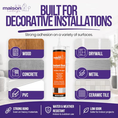 À LA MAISON CEILINGS Instant Grab White Adhesive - Ceiling Tile Wall Panel & Crown Molding Adhesive - High-Strength Water-Resistant Glue for Indoor/Outdoor Use - Easy-Apply Quick-Bond Formula (4-Pack) - size: Pack of 4
