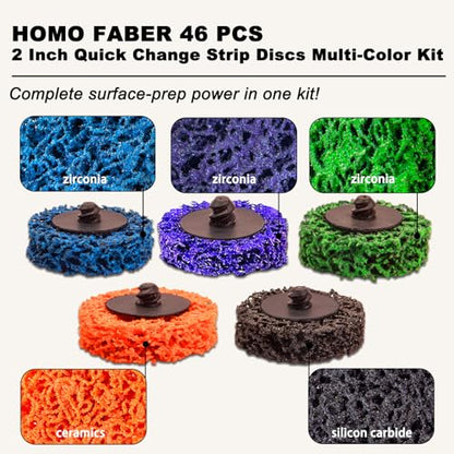 HOMO FABER 46 PCS 2 Inch Strip Discs, 2 Inch Sanding Discs Kit Quick Change - style: 46pcs - 2'' Strip Discs