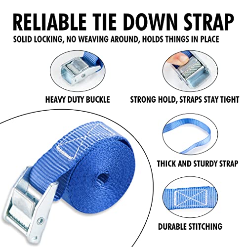 Cartman 1" x 12 ft Lashing Straps, 6 Pack, 600 lb Break Strength, Blue - color: Blue, size: 6 PK
