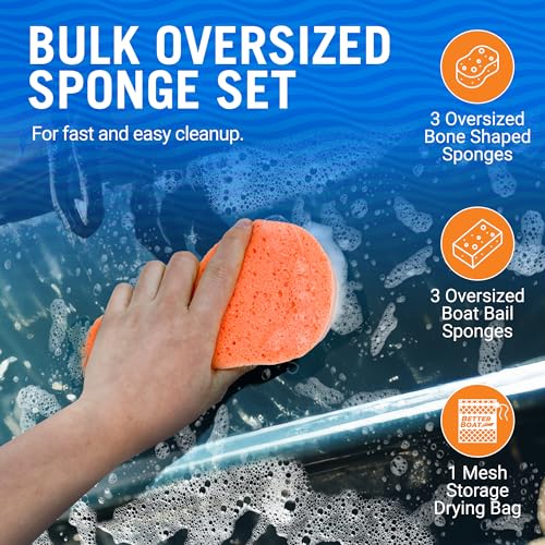Extra Large Boat Bail Sponge and Bone Sponge Set, 6 Pack Cellulose and Soft