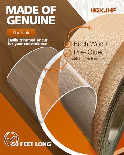 HGKJHF2 inch x 50foot roll pre Coated with hot melt Adhesive Solid Wood Flexible Veneer Edging, Simple Iron Solid Tape for Cabinet Repair and Furniture Repair (No(4)-Red Oak, 2in*50ft) - color: Red Oak, size: 2in*50ft*50ft
