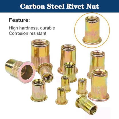 Rivet Nut #8-32 UNC 150Pcs Yellow Zinc Plated Finish Flat Head Knurled Body - color: YELLOW, size: #8-32
