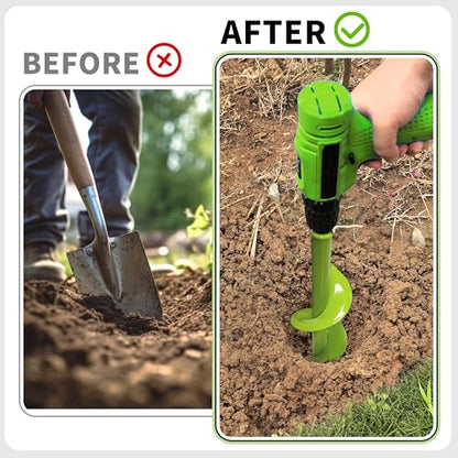 TCBWFY 4"x12" Auger Drill Bit for Planting and Digging Holes, Garden Plant Flower Bulb Rapid Bulb Planter Earth Auger Bit Post or Umbrella Hole Digger for 3/8" Hex Drive Drill - size: 4"x12"-Green
