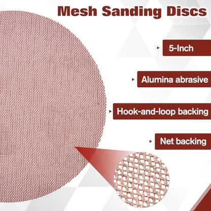 5 Inches 120 Grit Mesh Sandpaper 20 Pieces Hook and Loop Sanding Discs for Orbital Sander, Anti-Clogging Mesh Abrasive Dust Free Net Sandpaper Abrasives Sander Pads for Wood, Metal, Drywall - style: 5" x 120 Grit