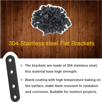 8Pcs Black Stainless Steel Flat Brace Mending Plates, 3 Inch Sturdy Wood Furniture Repair Brackets with Screws - size: 8 Pack