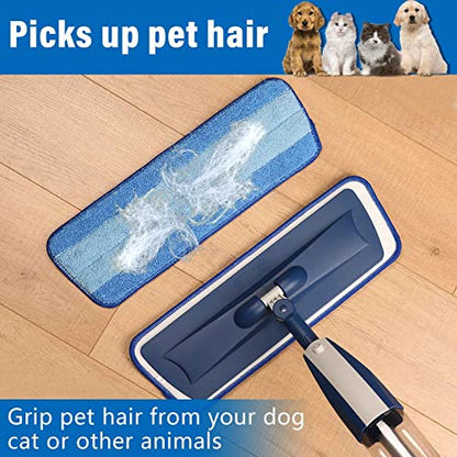 16.5" Microfiber Mop Pads Refills, 3 Pack Reusable Replacement Heads - color: 16"blue Stripe*3