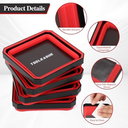 4Pcs Collapsible Magnetic Parts Tray Set with 15Lb Magnetic Pickup Pen - size: 4pcs