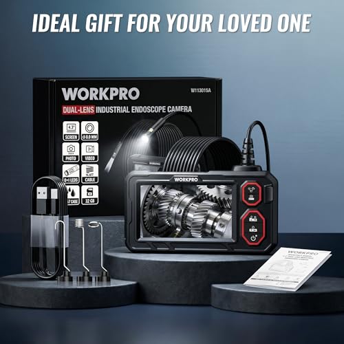 WORKPRO 4.3" Endoscope Camera with Light, 1920P HD Dual Lens Borescope