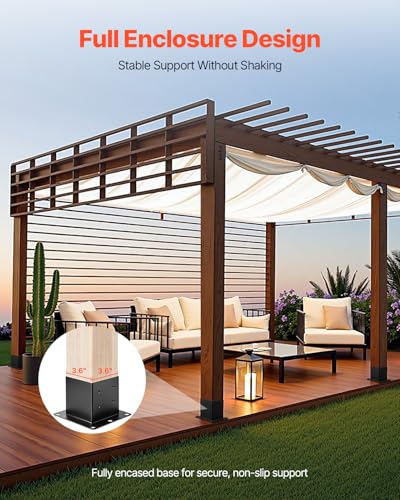VEVOR 4x4 Post Base 4 Pcs, Inner Size 3.6x3.6 inch / 92x92 mm Post Brackets, Heavy Duty Carbon Steel Decking Posts, Wood Posts Brackets for Pavilion Deck Railing Support Deck Base Plate, Black - size: Full Cover 4x4 4pc