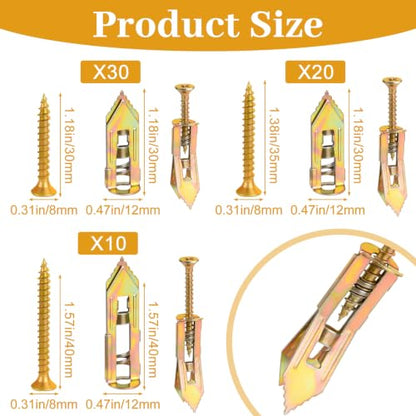 NEBURORA 120 Pcs Metal Self Drilling Drywall Anchors 3 Sizes