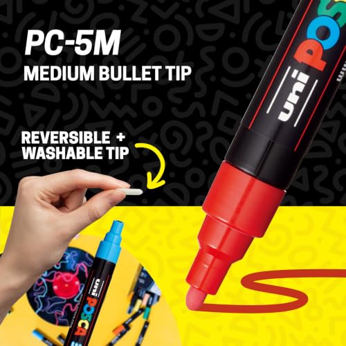 POSCA® PC-5M Water-Based Acrylic Paint Markers, Medium Tip, 8 Count - size: 1 Count (Pack of 8), style: Round Tip