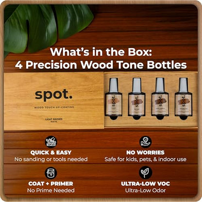Light Brown Wood Stain Repair Kit, Brush-On Touch-Up Stain Bottles, Golden Oak, Early America, Cherry, Red Oak, Interior and Exterior Wood, 4 fl oz Total by spot. - color: Light Brown