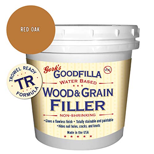 Water-Based Wood & Grain Filler (Trowel Ready) - Red Oak - 1 Quart By Goodfilla | Replace Every Filler & Putty | Repairs, Finishes & Patches | Paintable, Stainable, Sandable & Quick Drying - color: Red Oak, size: 1 Quart