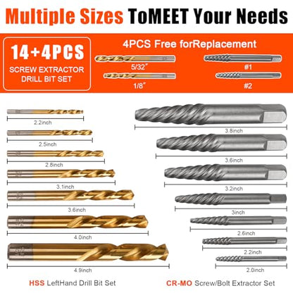 Damaged Screw Extractor Set 18 Pcs,Left Handed Drill Bit Screw Extractor - size: 18PCS