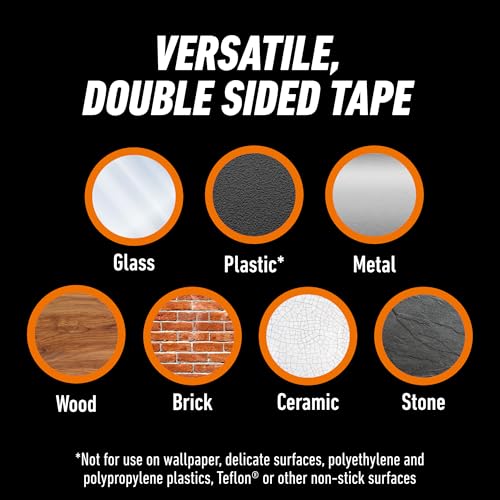 GORILLA Invisible Hold Double Sided Tape, 24 Pre-Cut 1" Mounting Squares