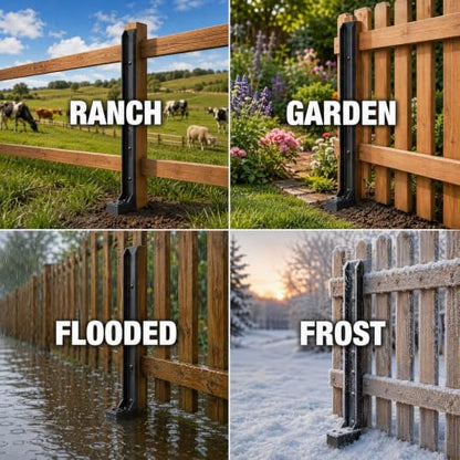 Fence Post Repair Kit, Anchor Ground Stakes for Repair Tilted, Broken Wood Fence Post with Install Accessoris (4 PCS) - color: Black