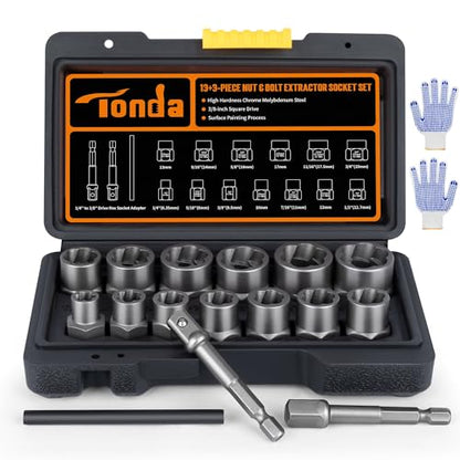TONDA Bolt Extractor Kit, Stripped Bolt Remover, 16 Piece, 1/4"-3/4"