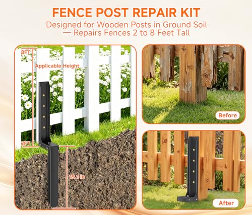 1-Pack Fence Post Repair Kit, Quick Fix Broken/Leaning Wood Posts