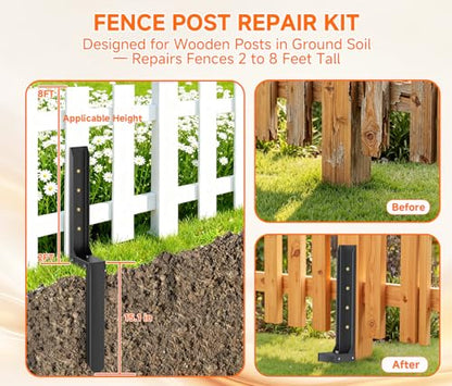 Fence Post Repair Kit, Quick Fix Leaning for 4x4/ 6x6 Wood Posts (2-Pack)