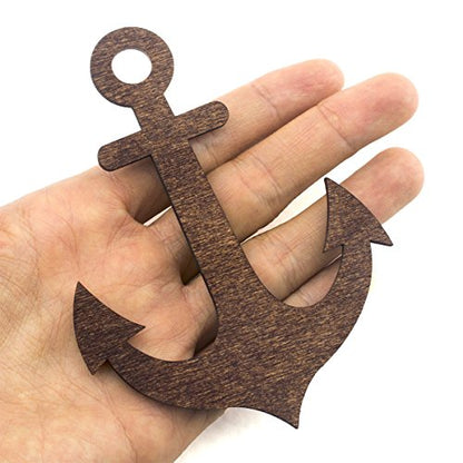 Summer-Ray 20pcs Dark Brown Laser Cut Wooden Veneer Anchor 4" Scrapbooking Embellishment - color: Dark Brown, size: 4 inches