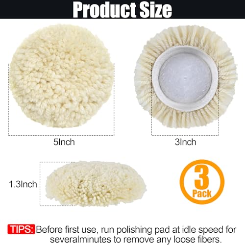 3 PCS Wool Buffing Polishing Pads 3 Inch, Natural Wool Cutting Pads with Hook and Loop Backing Compound & Polishing for Automotive Car Boats Glass Furniture Repair - size: 3" -3P