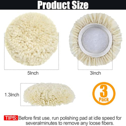 3 PCS Wool Buffing Polishing Pads 3 Inch, Natural Wool Cutting Pads with Hook and Loop Backing Compound & Polishing for Automotive Car Boats Glass Furniture Repair - size: 3" -3P