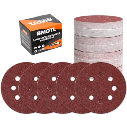 100Pcs 5-Inch 8-Hole Hook & Loop 40 Grit Sanding Discs