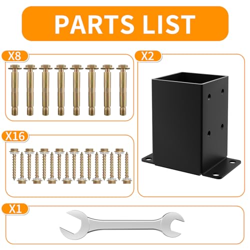 4x4 Post Base,(Inner Size 3.5x3.5) Heavy Duty Post Anchor（2PCS） - size: 4x4 2