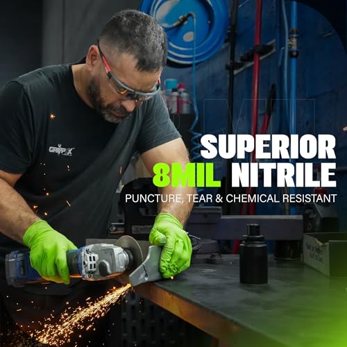 GRIPXX Herkules Grip Heavy Duty 8Mil Nitrile Gloves,3D Raised Diamond Texture-Latex & Powder Free-Industrial, Mechanic - color: Green, size: Small