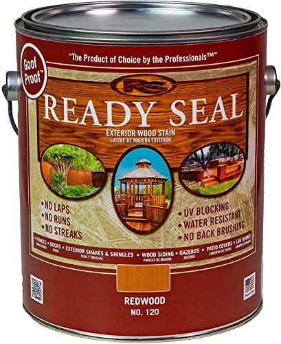 Ready Seal Stain & Sealer for Wood, Outdoor Deck and Fence - All-in-One Exterior Wood Stain and Waterproofing Sealant – Easy to Apply, No Back Brushing Needed, with UV Protection - 1 Gallon, Redwood - color: Redwood