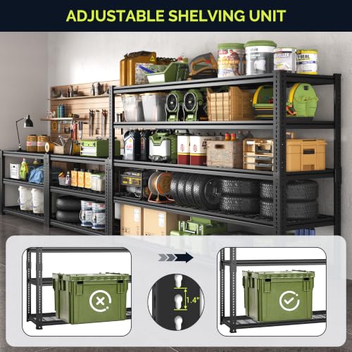 60" W Adjustable Storage Shelving, 3300lbs Heavy Duty Garage Rack - size: 60"W x 24''Dx 78"H