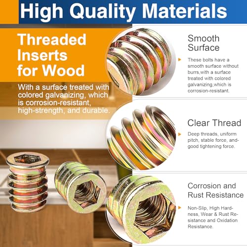 25PCS 5/16"-18 x 25mm Threaded Inserts for Wood, Hex Drive Nuts - size: 5/16"-18 x 25mm