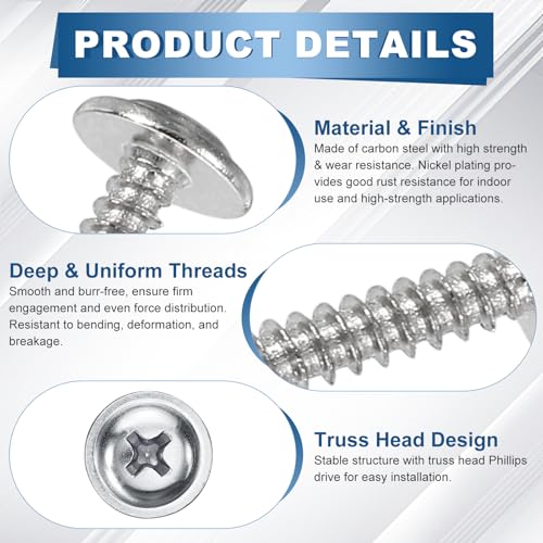100pcs M2.3x10 Self Tapping Screws Carbon Steel Silver - size: M2.3x10