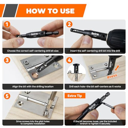 6-Piece Self Centering Hinge Drill Bit Set with Bit Holders