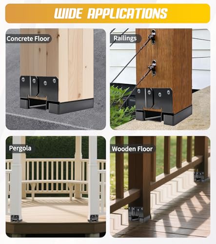 10 PCS 6x6 Post Base for Concrete,Brackets for Wood Posts,Heavy Duty Powder Coating Rust Prevention,Suitable for Deck terraces/pavilions/Steps/Fences Post Anchor Base - size: 6*6(10pcs)