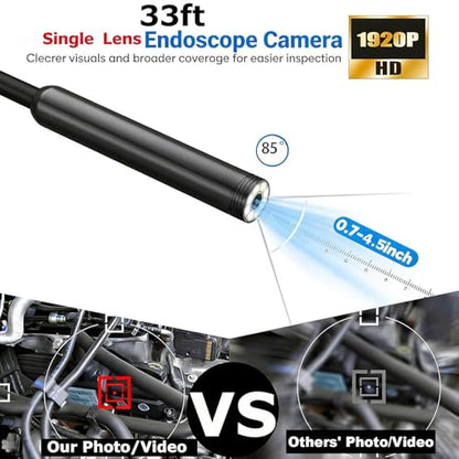 Endoscope Camera with Light, 1920P HD Borescope Camera with 33FT Semi-Rigid Snake Cable, 8 LED Lights Inspection Camera for iPhone Android - style: Single-Lens-33 FT