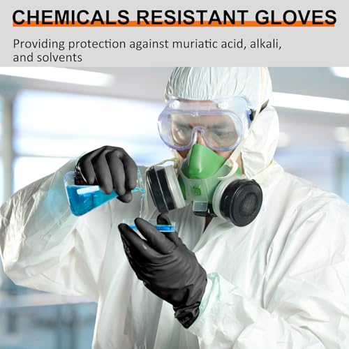 Beieverluck 10 Pairs Chemical Resistant Gloves, Reusable Heavy Duty Rubber Work Gloves with Textured Palm, Black Cleaning Dishwashing Gloves, Medium - size: Medium