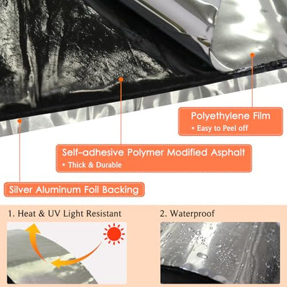 BXI Flashing Roll Tape Membrane, 4 inches X 32 Feet Thick Waterproof Patch Seal Tape, Self-Adhesive SBS Modified Rubberized Asphalt, Deck Seam Joist Leak Sealant for Roof Window Gutter Repair Outdoor - size: 4'' X 32'