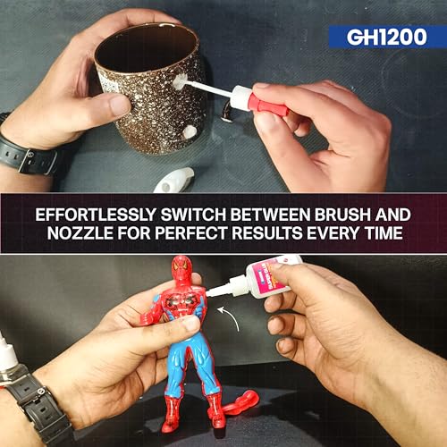 GH1200 2 PCs (2-in-1) Super Glue with Brush Applicator & Nozzle, Mess Free Superglue Brush, Instant Never Dries, 3000 CPS Ca Glue, No Stain Clear Glue, Super Glue for Plastic, Rubber & More - style: 20g x 2Pcs Super Glue Brush & Nozzle