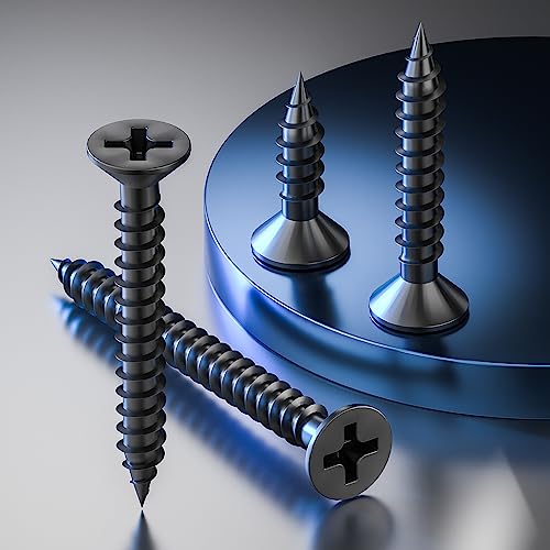 Wensilon (300Pcs) #8x1-1/2 Black Wood Screw Quick Metal Self Tapping Flat Head - color: Black, size: #8x1-1/2