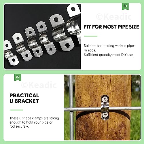Keadic 50Pcs M32 Metric Two Hole Strap U Bracket Tube Strap Tension Clips 304 Stainless Steel Heavy Duty Rigid Pipe Strap Clamp, for Pipe Fixing on Various Surfaces - size: 1-1/4"-50pcs