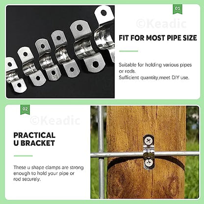 Keadic 50Pcs M32 Metric Two Hole Strap U Bracket Tube Strap Tension Clips 304 Stainless Steel Heavy Duty Rigid Pipe Strap Clamp, for Pipe Fixing on Various Surfaces - size: 1-1/4"-50pcs
