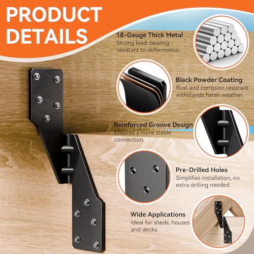 25 Pcs Hurricane Straps Tie Brackets - Heavy Duty 18 Gauge Steel Hurricane Clips for Roof, Shed and Walls, Hurricane Straps for Rafter H2.5A, Hurricane Roof Brackets, Truss Ties Black – Left - style: Left - Black Hurricane ties - 25pcs