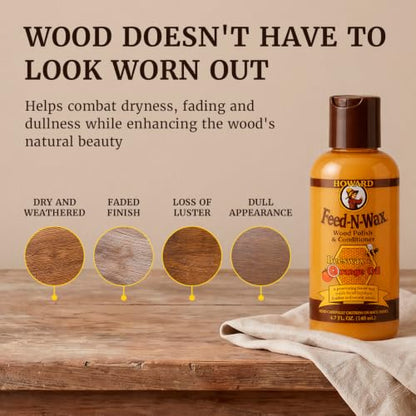 Howard Products Beeswax Wood Polish & Conditioner, Feed-N-Wax for Wood Furniture Polish, 4.7 oz, Orange - size: 4.7 Fl Oz (Pack of 1), style: Polish and Conditioner
