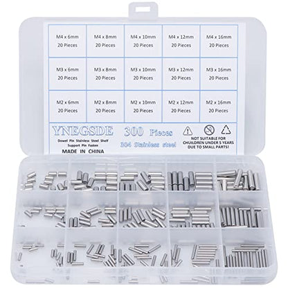 M2 M3 M4 Dowel Pin Assortment, 304 Stainless Steel Metal Pins 300-Piece