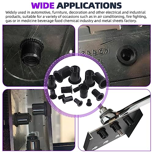 Swpeet 100Pcs Carbon Steel Rivet Nuts Kit, Metric M5 Rivnuts Nut Sert Kits, Black Zinc Plated Carbon Steel Rivet Nut Inserts Nutserts Kit, Flat Head Threaded Insert Nut Assort - size: M5