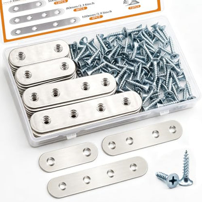 mankk 96PCS Flat Metal Brackets Mending Plate Stainless Steel Flat Straight Brace Brackets Fixed Connecting Plate for Wood Repair Fixing - color: Silver-50/80/100mm